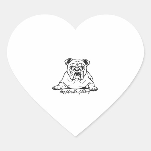 Schattige Bulldog Hart Sticker (Voorkant)