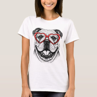Schattige Bulldog in Rood Hart Bril - Liefde Hond T-shirt