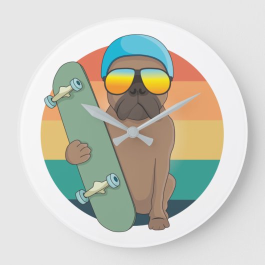 schattige bulldog met skateboard grote klok (Voorkant)