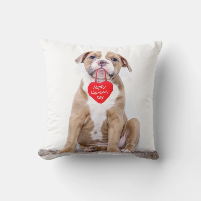 Schattige Bulldog Puppy Happy Valentijnsdag Kussen (Voorkant)