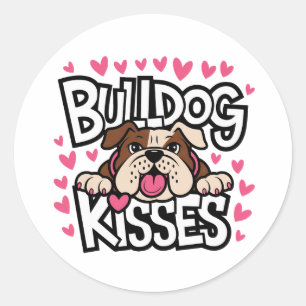Schattige Bulldog Puppy Hond Liefhebber Roze Hart Ronde Sticker