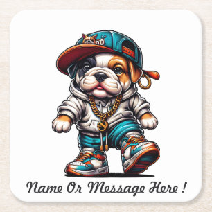 Schattige Bulldog Puppy in Streetwear Kartonnen Onderzetters