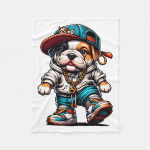 Schattige Bulldog Puppy in Streetwear Outfit Fleece Deken