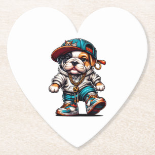 Schattige Bulldog Puppy in Streetwear Outfit Hart Kartonnen Onderzetters