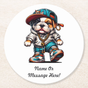 Schattige Bulldog Puppy in Streetwear Ronde Kartonnen Onderzetter