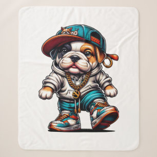 Schattige Bulldog Puppy in Streetwear Sherpa Deken