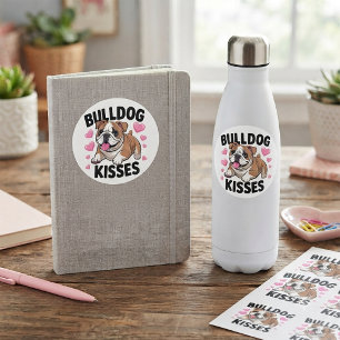 Schattige Bulldog Puppy Kusjes Roze Hart Hond Moed Ronde Sticker