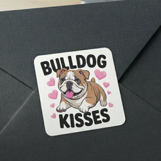 Schattige Bulldog Puppy Kusjes Roze Hart Hond Moed Vierkante Sticker