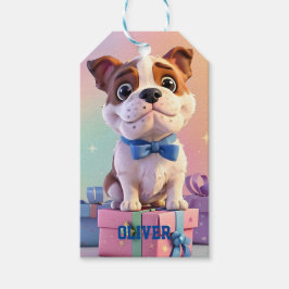 Schattige Bulldog Puppy Pastel Kleuren en geschenk Cadeaulabel