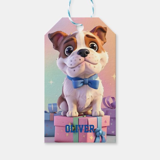 Schattige Bulldog Puppy Pastel Kleuren en geschenk Cadeaulabel (Voorkant)