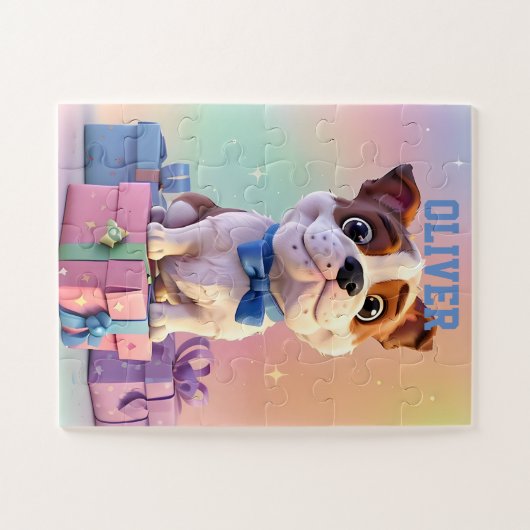 Schattige Bulldog Puppy Pastel Kleuren en geschenk Legpuzzel (Horizontaal)
