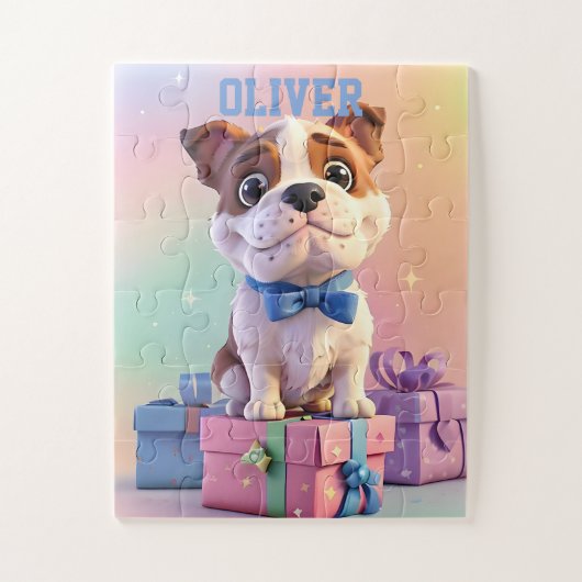 Schattige Bulldog Puppy Pastel Kleuren en geschenk Legpuzzel (Verticaal)