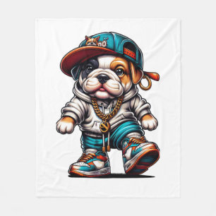 Schattige Bulldog Puppy Streetwear Cartoon Fleece Deken