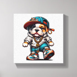 Schattige Bulldog Puppy Streetwear Cartoon Hond Canvas Afdruk
