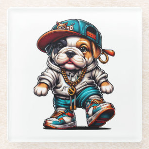 Schattige Bulldog Puppy Streetwear Cartoon Hond Glazen Onderzetter