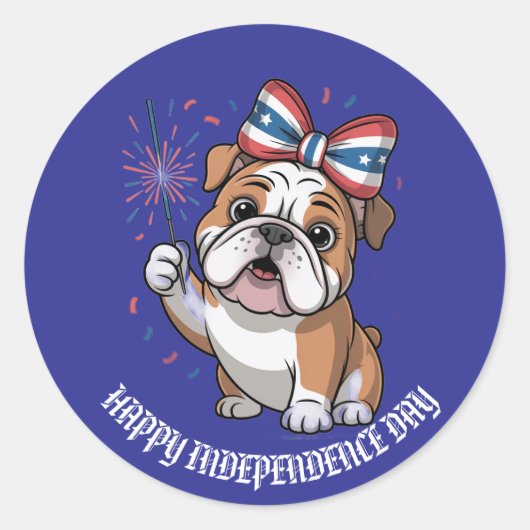 Schattige bulldog puppy US Flag Custom Ronde Sticker (Voorkant)