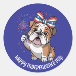 Schattige bulldog puppy US Flag Custom Ronde Sticker
