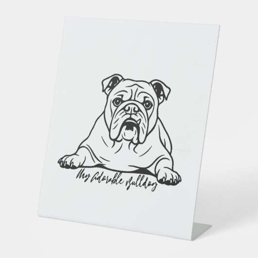 Schattige Bulldog Reclamebord Met Voetstuk (Voorkant)