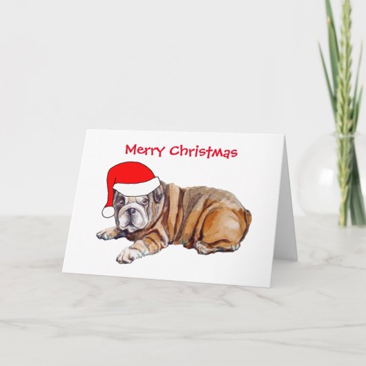 Schattige Bulldog Santa Hoed Kerstmis Feestdagen Kaart (Voorkant)