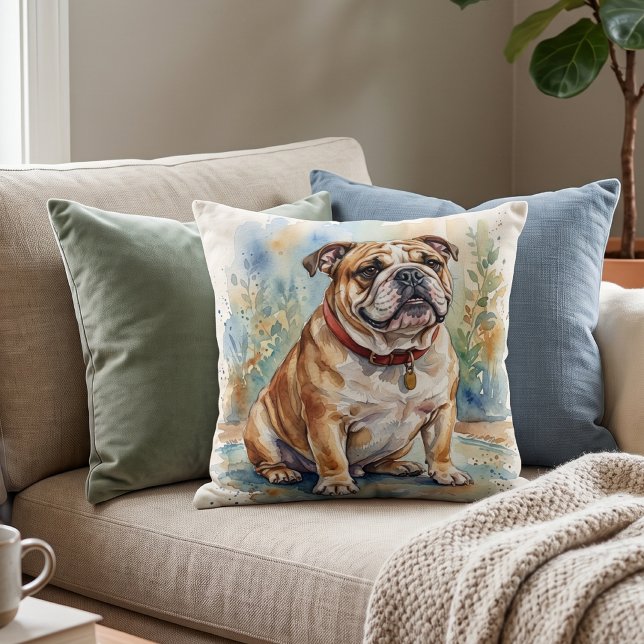 Schattige Bulldog Waterverf Kussen (Creator heeft geüpload)