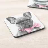 Schattige bulshondpupil met roze boog bier onderzetter (Linkerzijde)