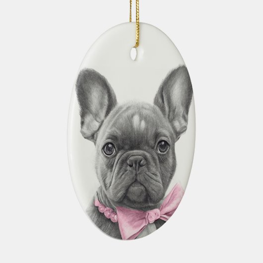 Schattige bulshondpupil met roze boog keramisch ornament (Rechts)