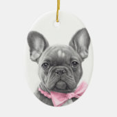 Schattige bulshondpupil met roze boog keramisch ornament (Voorkant)