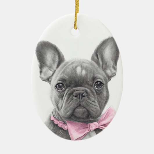 Schattige bulshondpupil met roze boog keramisch ornament (Voorkant)