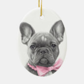 Schattige bulshondpupil met roze boog keramisch ornament (Achterkant)