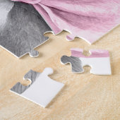 Schattige bulshondpupil met roze boog legpuzzel (Zijkant)