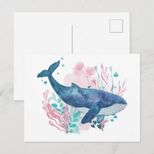 Schattige bultrugwalvis aquarelillustratie Klein Briefkaart