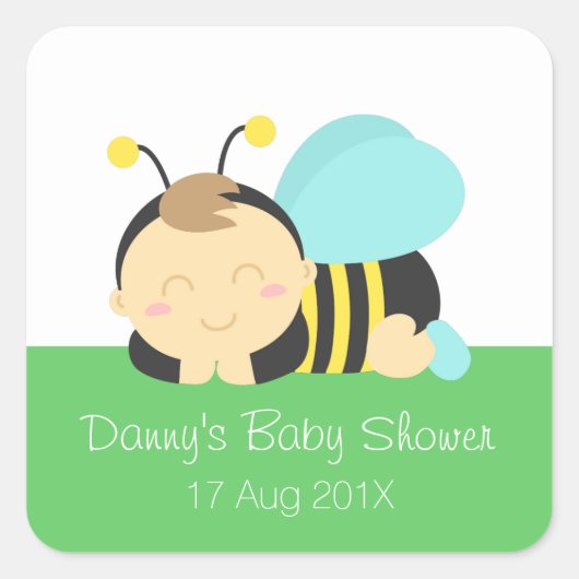 Schattige Bumble Bee Boy Baby shower Vierkante Sticker (Voorkant)