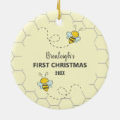Schattige Bumble Bee Eerste Kerstmis Aangepast Keramisch Ornament (Achterkant)
