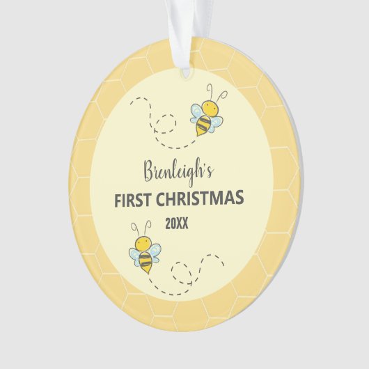 Schattige Bumble Bee Eerste Kerstmis Aangepast Ornament (voorkant)
