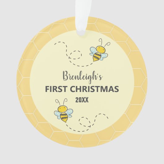 Schattige Bumble Bee Eerste Kerstmis Aangepast Ornament (voorkant)
