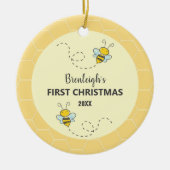Schattige Bumble Bee Eerste Kerstmis Aangepaste Ke Keramisch Ornament (Voorkant)