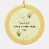 Schattige Bumble Bee Eerste Kerstmis Aangepaste Ke Keramisch Ornament (Achterkant)