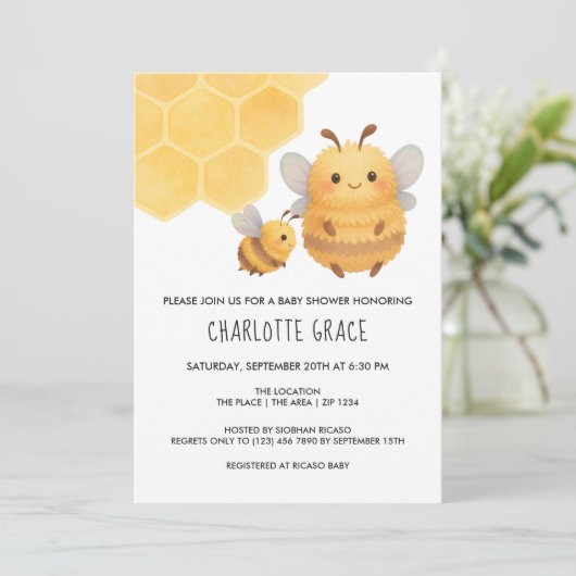 Schattige Bumble Bee gepersonaliseerd Baby shower Kaart (Staand voorkant)