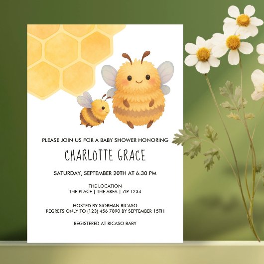 Schattige Bumble Bee gepersonaliseerd Baby shower Kaart