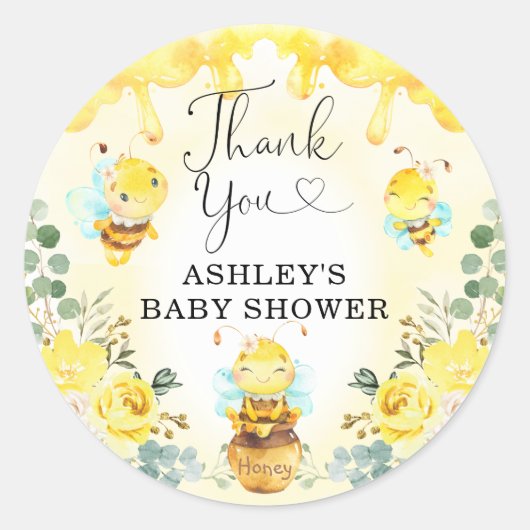 Schattige Bumble Bee Honey Pot Bloemen Baby shower Ronde Sticker (Voorkant)