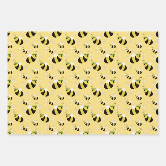 Schattige Bumble Bee Honeycomb Pattern Baby shower Inpakpapier Vel (Voorkant)