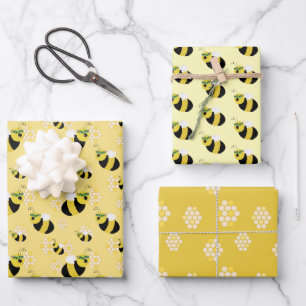 Schattige Bumble Bee Honeycomb Pattern Baby shower Inpakpapier Vel