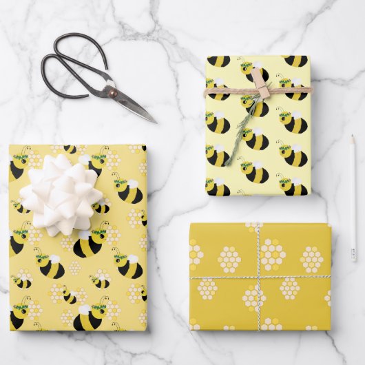 Schattige Bumble Bee Honeycomb Pattern Baby shower Inpakpapier Vel (Voorkant)