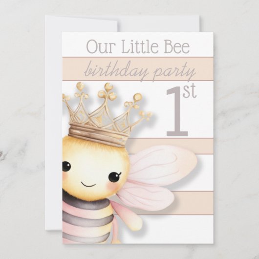 Schattige Bumble Bee met Kroon | Blush Pink | Ivoo Kaart (Voorkant)