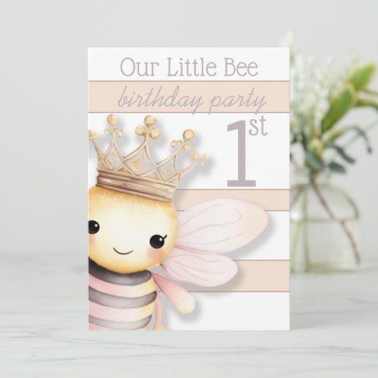 Schattige Bumble Bee met Kroon | Blush Pink | Ivoo Kaart (Staand voorkant)