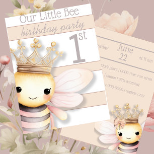 Schattige Bumble Bee met Kroon   Blush Pink   Ivoo Kaart