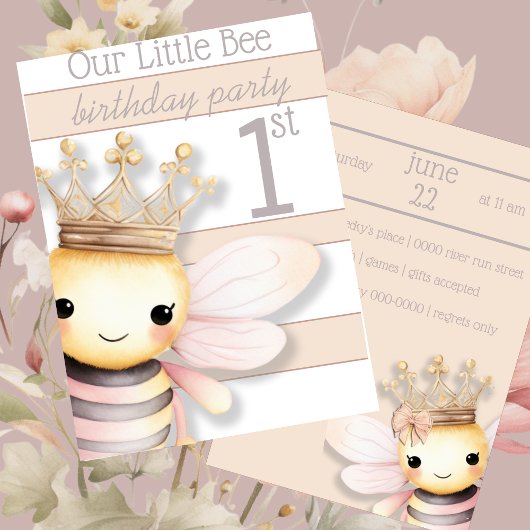 Schattige Bumble Bee met Kroon | Blush Pink | Ivoo Kaart
