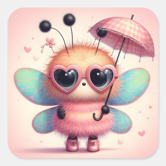 Schattige Bumble Bee met Paraplu Vierkante Sticker (Voorkant)