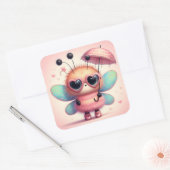 Schattige Bumble Bee met Paraplu Vierkante Sticker (Envelop)