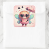 Schattige Bumble Bee met Paraplu Vierkante Sticker (Tas)